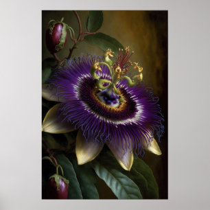 Paarse Passion Flower Art Print Poster
