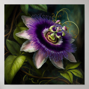Paarse Passion Flower Art Print Poster