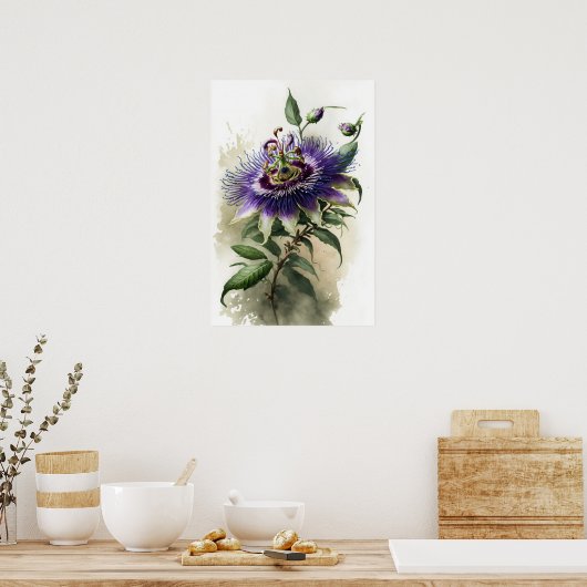 Paarse Passion Flower Art Print Poster (Keuken)