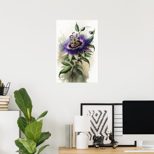 Paarse Passion Flower Art Print Poster (Thuiskantoor)