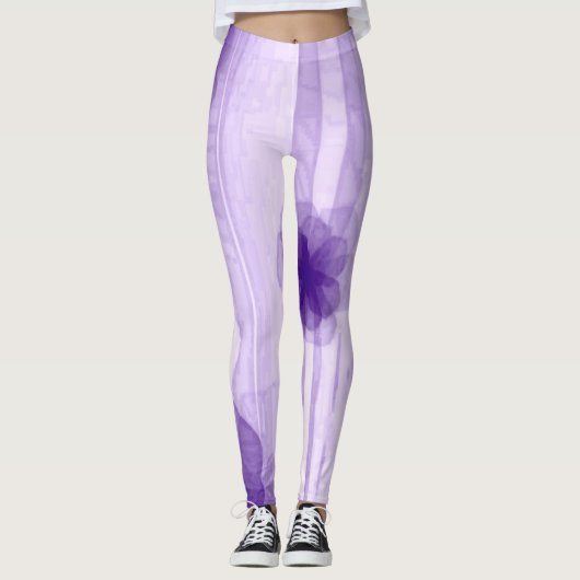 Paarse Passion Flowers Airborstel Art Leggings (Voorkant)