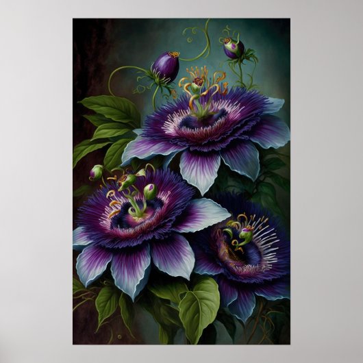 Paarse Passion Flowers Art Print Poster (Voorkant)