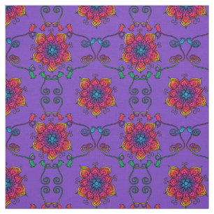 Paarse Passion Flowers Boho Style Stof