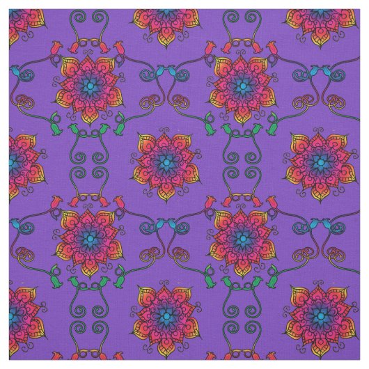 Paarse Passion Flowers | Boho Style Stof (Swatch)