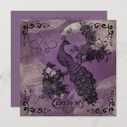 Paarse Passion Peacock Weddenschap Kaart (Voorkant / Achterkant)