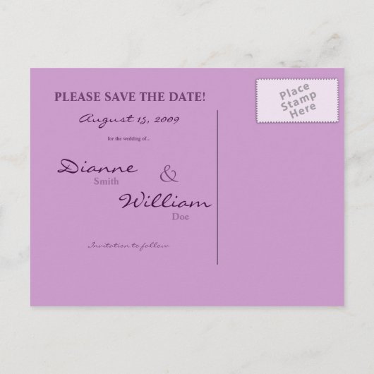 Paarse Passion Save the Date Briefkaart (Achterkant)