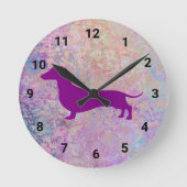 Paarse pasta Marble Dachshund Wall klok (Voorkant)