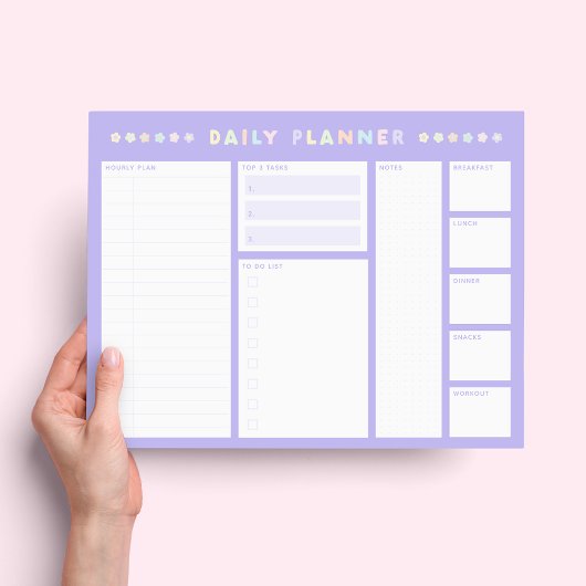 Paarse Pastel Bloem Dagelijkse Planner Notitieblok
