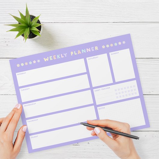 Paarse Pastel Bloem Weekplanner Notitieblok