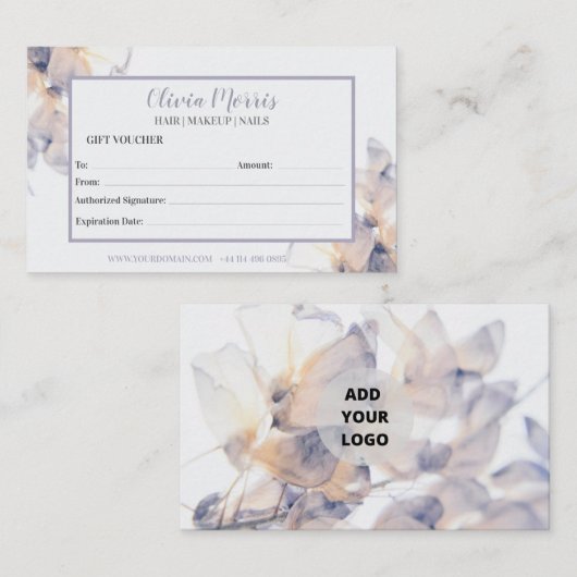 Paarse pastel bloemen Cadeaubon sjabloon Visitekaartje (Voorkant / Achterkant)