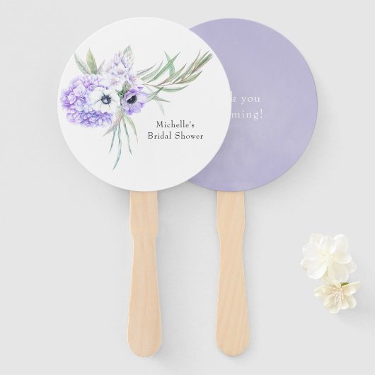 Paarse Pastel Bloemen Handwaaier (Voorkant en achterkant)