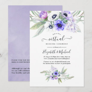 Paarse Pastel Bloemen Online Virtuele Trouwdag Kaart
