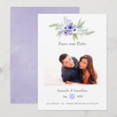 Paarse Pastel Bloemige Trouwfoto Save The Date (Voorkant / Achterkant)