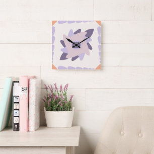 Paarse pastel decoratieve kleurrijke tegel vierkante klok