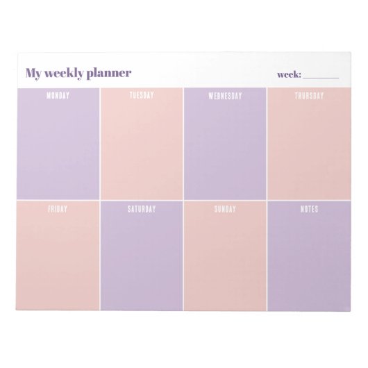 Paarse Pastel en Perzik Aangepaste Wekelijkse Plan Notitieblok (Voorkant)