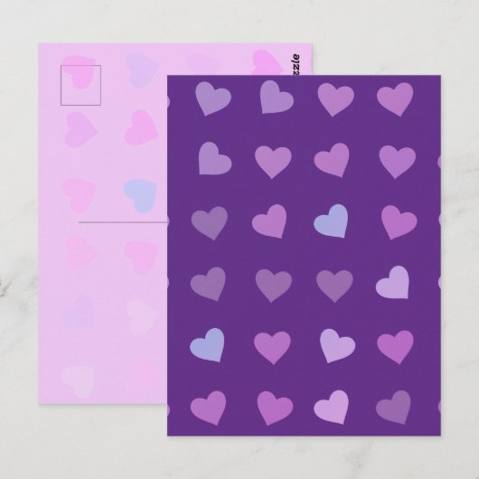 PAARSE PASTEL GECOLOREERDE HARTEN BRIEFKAART (Voorkant / Achterkant)