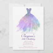 Paarse Pastel Glitter Glam Dress Sweet 16 Party Kaart (Voorkant)