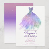 Paarse Pastel Glitter Glam Dress Sweet 16 Party Kaart (Voorkant / Achterkant)