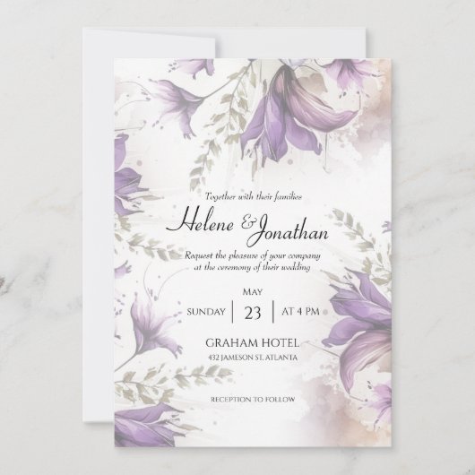 Paarse pastel Modern Boho Floral Elegant Wedding Kaart (Voorkant)