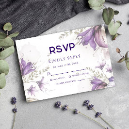 Paarse pastel Modern Floral Boho Wedding RSVP Kaar