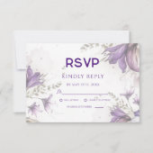 Paarse pastel Modern Floral Boho Wedding RSVP Kaar (Voorkant)