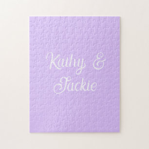 Paarse pastel retro koppel huwelijksnaam stijlvol legpuzzel