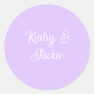 Paarse pastel retro koppel huwelijksnaam stijlvol  ronde sticker
