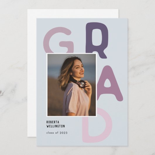 Paarse Pastel Typografie Foto 2022 Afstuderen Aankondiging (Voorkant / Achterkant)