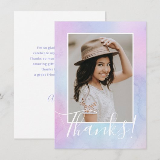 Paarse Pastel Watercolor Foto Bedankkaart (Voorkant / Achterkant)