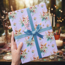 Paarse Pastel Waterverf Bloemenkruis Pasen  Cadeaupapier