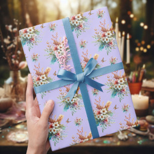 Paarse Pastel Waterverf Bloemenkruis Pasen  Cadeaupapier