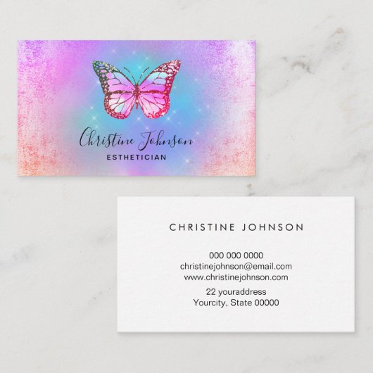 paarse pastelblauwe vlinder visitekaartje (Voorkant / Achterkant)