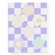 Paarse Pastelkleur Bloem Schachbrett Notitieboek