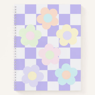 Paarse Pastelkleur Bloem Schachbrett Notitieboek