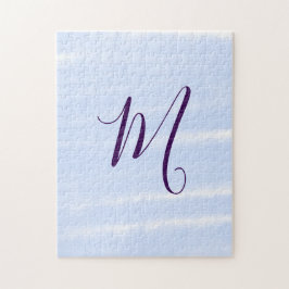 Paarse pastelkleur watercolor monogram naam letter legpuzzel