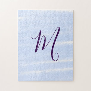 Paarse pastelkleur watercolor monogram naam letter legpuzzel