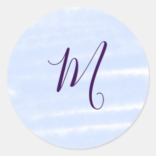 Paarse pastelkleur watercolor monogram naam letter ronde sticker
