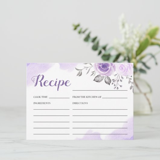 Paarse Pastelkleurige Bloemige Bruidsdouche Recept Informatiekaartje (Staand voorkant)