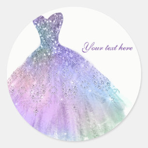Paarse Pastelkleurige Glitter Glam Jurk Verjaardag Ronde Sticker