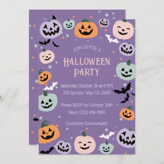 Paarse pastelpompoen Halloween Kaart (Voorkant / Achterkant)