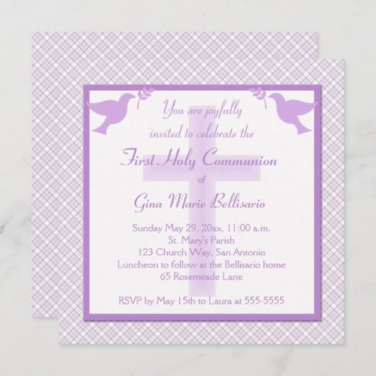 Paarse, pastels- en speldenuitnodiging kaart (Voorkant / Achterkant)