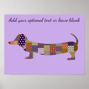 Paarse Patchwork Dachshund Wall Art Poster
