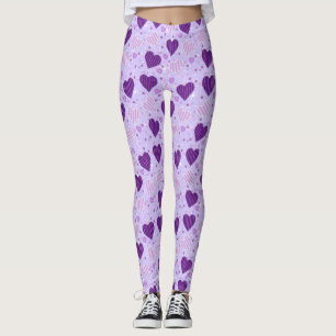 Paarse patchwork harten leggings