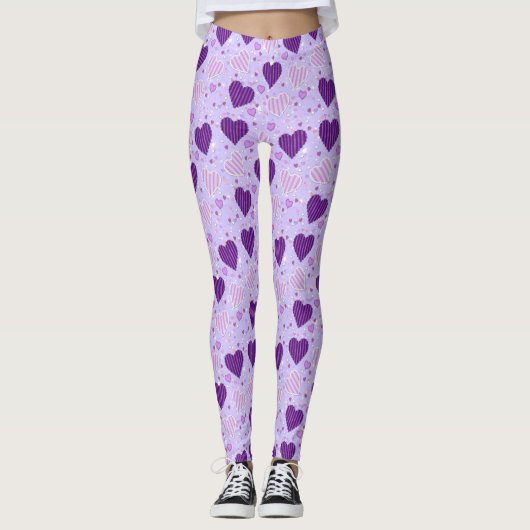 Paarse patchwork harten leggings (Voorkant)