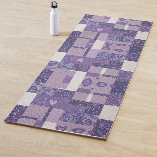 Paarse Patchwork Quilt Yoga Mat (In situ)