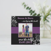Paarse Patroonfoto Opslaan Datum Save The Date (Staand voorkant)