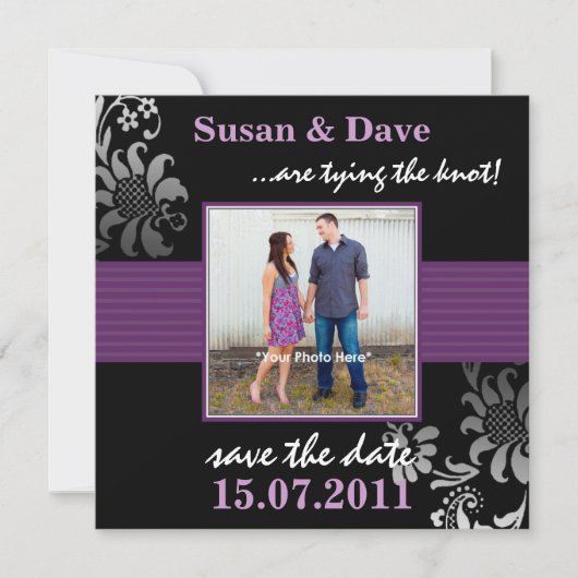 Paarse Patroonfoto Opslaan Datum Save The Date (Voorkant)