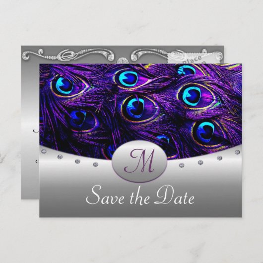 Paarse Pauw bruiloft Save the Date Kaarten (Voorkant / Achterkant)