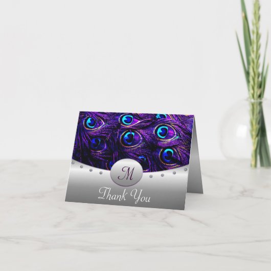 Paarse Pauw Huwelijk Bedankt Kaarten (Voorkant)