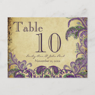 Paarse Pauw Kleuren Paisley Trouw Tafel Nummer Briefkaart